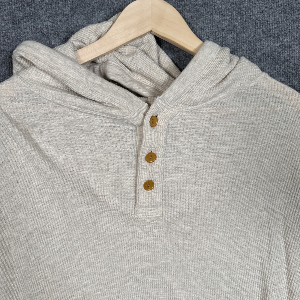 Lucky Brand Size XL Henley Shirt Hoodie Tan Cotton Cloud Waffle Button Pullover - Picture 3 of 9